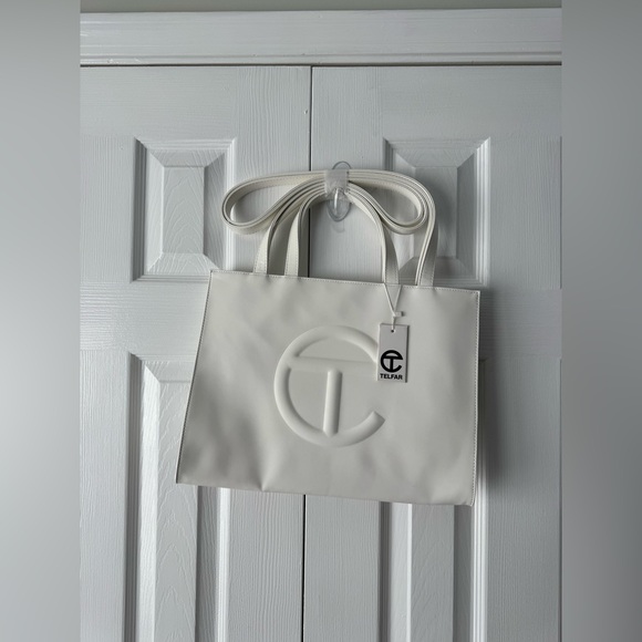 Telfar White Faux Leather Medium Shopping Bag Tote Shoulder Satchel - Picture 6 of 11